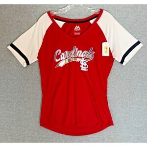 NEW Majestic Womens St. Louis Cardinals Jersey Style T-Shirt Medium V-Neck READ